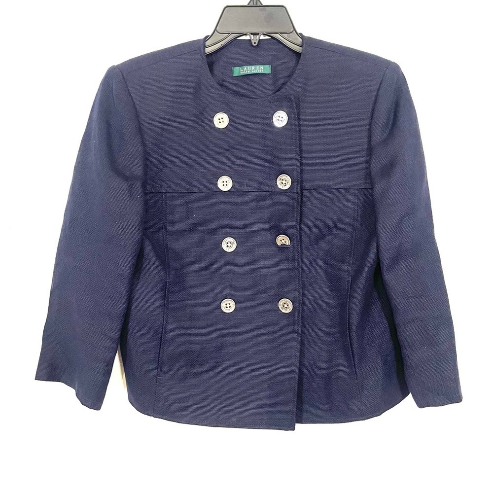Ralph Lauren LRL 100% Linen Blazer Size 8 Urban Spctr-F City Navy Double Breast